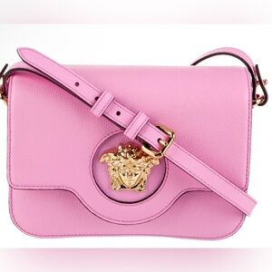 Versace La Medusa Logo Plaque pink Pebbled Leather Bag NWT